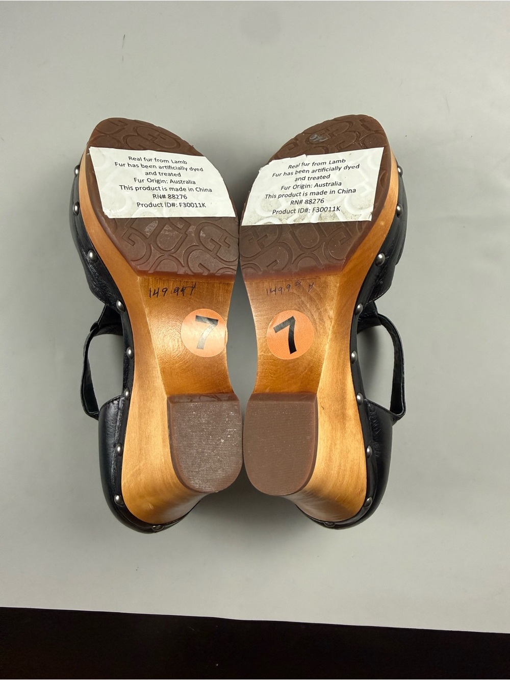UGG Australia Chrissie T-Strap Wooden Clog Platform Heels Black Leather Womens 7 - Picture 6 of 10